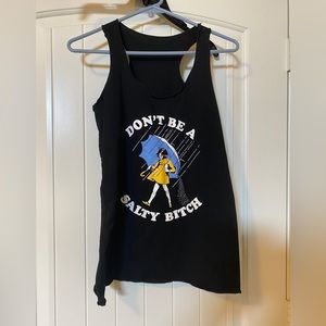 Black graphic tank.